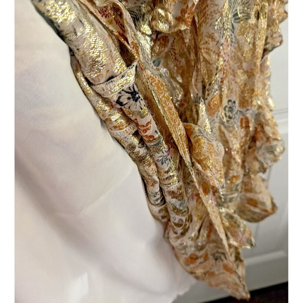 1.STATE Women's Sleeveless Cascading Ruffle Maxi Dress Cream Gold Multi Size M - Picture 15 of 15
